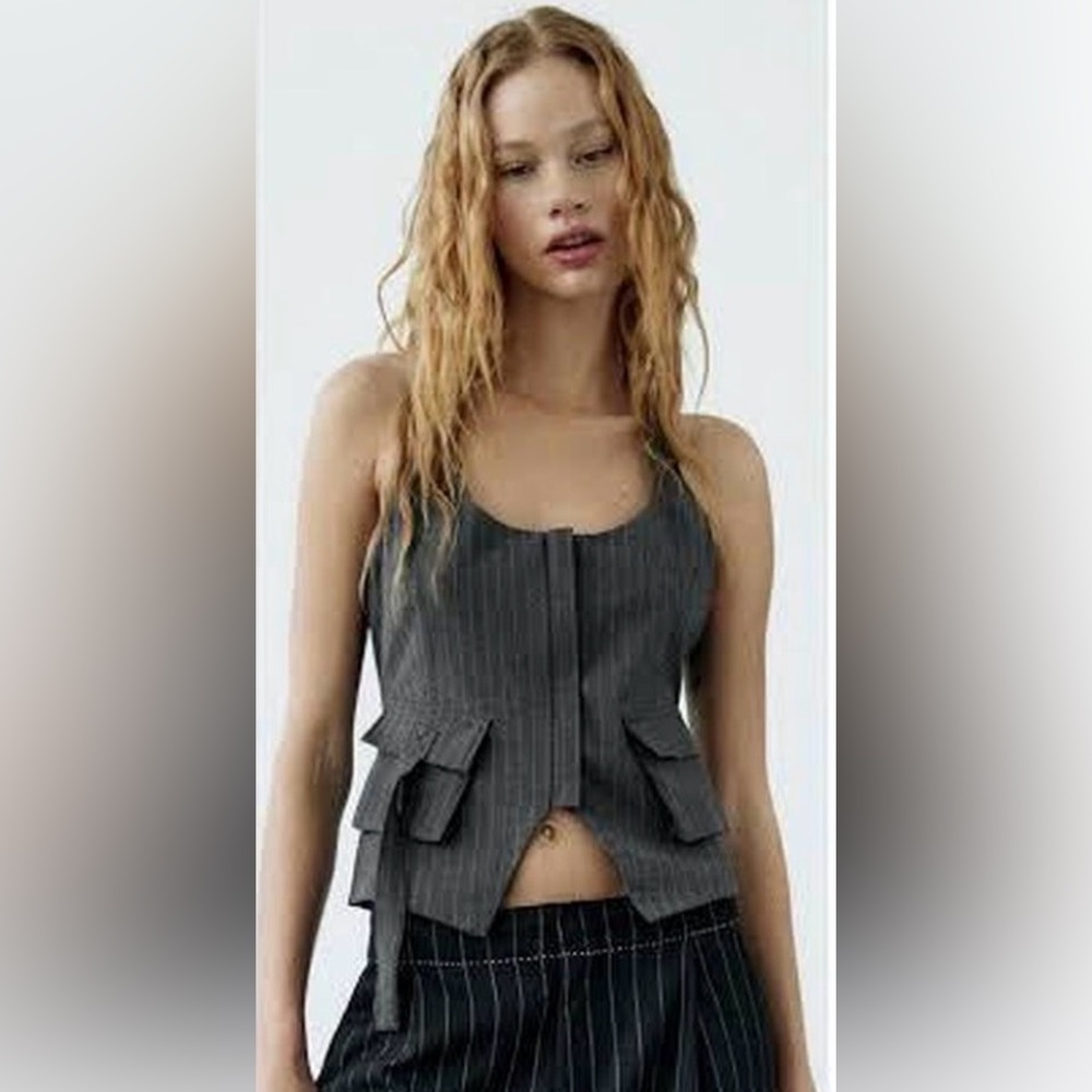 Zara Charcoal Pinstripe Women's Blouse